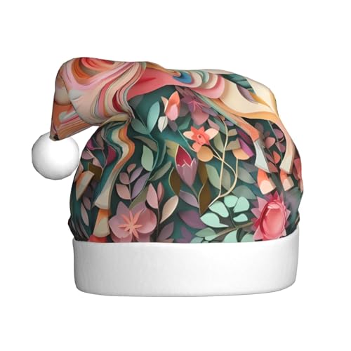 SSIULUS Weihnachtsmütze, rosa Papierschnitt, Einhorn-Weihnachtsmannmütze, Unisex, Samt, Weihnachtsmütze für Erwachsene, für Neujahr, festliche Party von SSIULUS