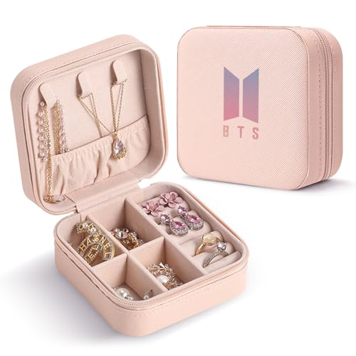 SSQIAN BTS Merch Schmuckschatulle, kleines Reise-Schmuckkästchen für BTS-Fans, Geschenk, Organizer für Ringe, Ohrringe, Armbänder von SSQIAN