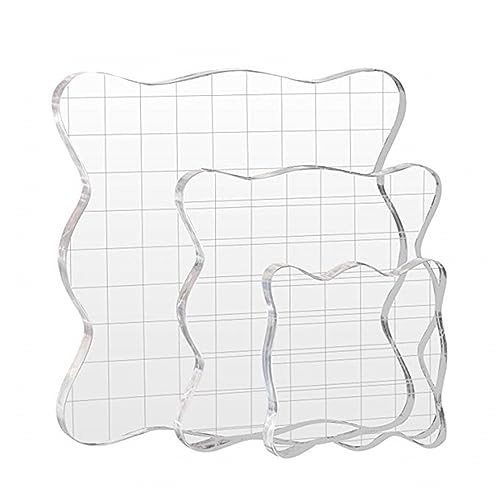 SSRDFU - 3 Pcs DIY-Stempelblock-Set, 5/7,5/10 cm transparente Stempelbausteine ​​mit Gitter-Acryl-Nähten für Silikonstempel, Scrapbooking, Fotobuch von SSRDFU