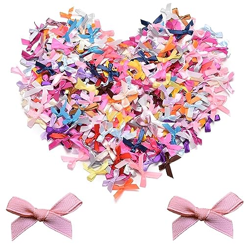 SSRDFU Mini Satinband Schleifen - 100 Stück 2.5 cm Satinband-Schleifen Mini Doppelseitige Farbe Bogen Mini Band Bowtie für Nähen, Hochzeit Deko, Karten, DIY Basteln, Haar Bogen Hut, Geschenk von SSRDFU