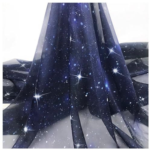 SSWZHANG Chiffon Stoff Sternenhimmel Drucken Tencel Tüllstoff Dekostoff 150cm Breit für Kleidung Dekorieren Basteln Bekleidung(Size:1.5x5m,Color:Blau) von SSWZHANG