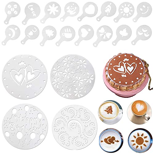 20 Stück Kuchendekoschablonen Set, Blume Herz Spray Schablonen, Kaffee Cappuccino Schablonen Kuchen Schablone, für DIY Zuckerpulver Sieb Gebäck Spray Backwerkzeuge von SSyang