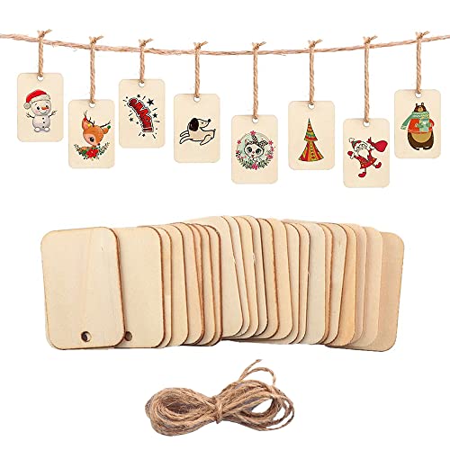 52x34MM Etiketten Tags Geschenk Anhänger,50 Stück Holz Etiketten Tags DIY Holz Etiketten Anhänger Holz Anhänger Geschenkanhänger Holzplättchen Rechteckig Rustikale Holz Anhänger für Hochzeit von SSyang