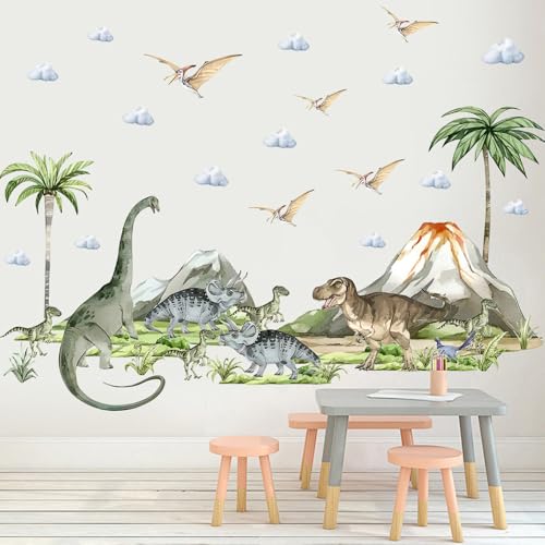 SSyang Groß XXL Wandtattoo Dinosaurier, Dino Wandtattoo Kinderzimmer, Wandtattoo Kinderzimmer Junge, Wandsticker Kinderzimmer Jungen, Pflanzen Vulkan Wandsticker, für Jungenschlafzimmer von SSyang