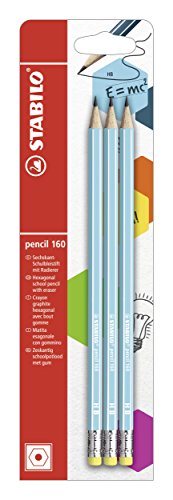 STABILO - Bleistift mit Radiergummi - pencil 160 in blau - 3er Pack - Härtegrad HB von STABILO