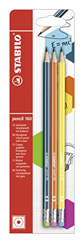 Bleistift mit Radierer - STABILO pencil 160 in petrol, orange, gelb - 3er Pack - Härtegrad HB von STABILO