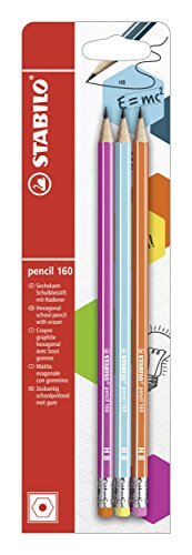 STABILO - Bleistift mit Radierer - pencil 160 in pink, blau, orange - 3er Pack - Härtegrad HB von STABILO