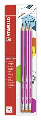 Bleistift mit Radierer - STABILO pencil 160 in pink - 3er Pack - Härtegrad HB von STABILO