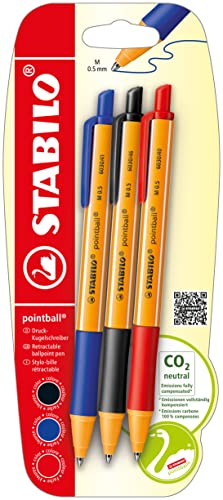 STABILO - Druck-Kugelschreiber - pointball - 3er Pack - blau, schwarz, rot von STABILO