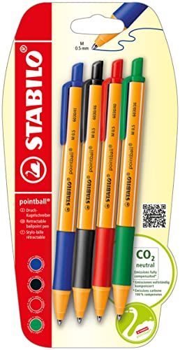 STABILO - Druck-Kugelschreiber - pointball - 4er Pack - blau, schwarz, rot, grün von STABILO