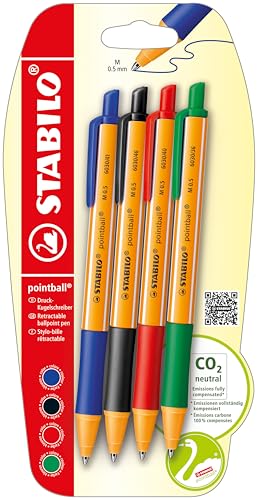 STABILO - Druck-Kugelschreiber - pointball - 4er Pack - blau, schwarz, rot, grün von STABILO