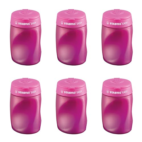 STABILO - Ergonomischer Dosen-Spitzer für Rechtshänder - EASYsharpener - 3 in 1-2x 3er Pack - pink von STABILO