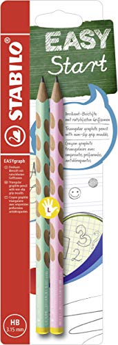 Ergonomischer Dreikant-Bleistift für Linkshänder - STABILO EASYgraph in pastellgrün und pastellpink - 2er Pack - Härtegrad HB von STABILO