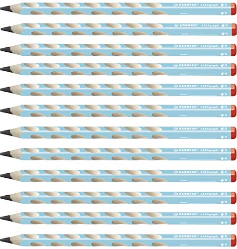 STABILO - Ergonomischer Dreikant-Bleistift für Rechtshänder - EASYgraph in blau - 12er Pack - Härtegrad HB von STABILO