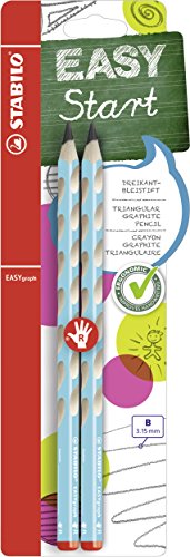 STABILO - Ergonomischer Dreikant-Bleistift für Rechtshänder - EASYgraph in blau - 2er Pack - Härtegrad B von STABILO