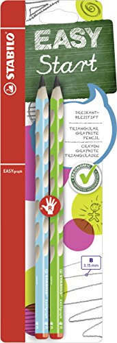 Ergonomischer Dreikant-Bleistift für Rechtshänder - STABILO EASYgraph in blau, grün - 2er Pack - Härtegrad B von STABILO