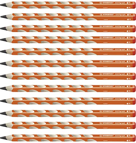 STABILO - Ergonomischer Dreikant-Bleistift für Rechtshänder - EASYgraph in orange - 12er Pack - Härtegrad HB von STABILO