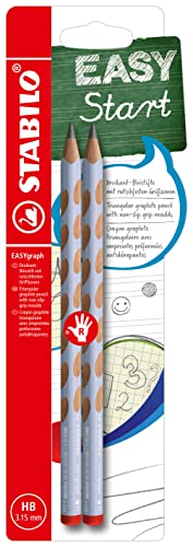 STABILO - Ergonomischer Dreikant-Bleistift für Rechtshänder - EASYgraph in pastellblau - 2er Pack - Härtegrad HB von STABILO