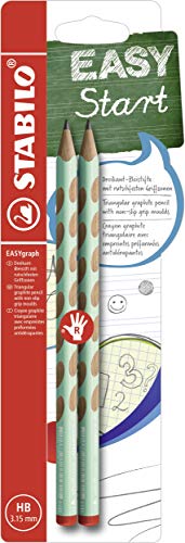 STABILO - Ergonomischer Dreikant-Bleistift für Rechtshänder - EASYgraph in pastellgrün - 2er Pack - Härtegrad HB von STABILO