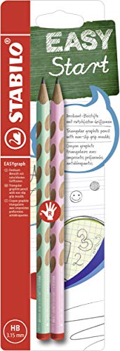 STABILO - Ergonomischer Dreikant-Bleistift für Rechtshänder - EASYgraph in pastellgrün und pastellpink - 2er Pack - Härtegrad HB von STABILO