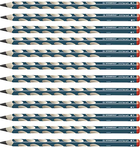 Ergonomischer Dreikant-Bleistift für Rechtshänder - STABILO EASYgraph in petrol - 12er Pack - Härtegrad HB von STABILO