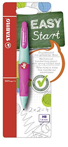 Ergonomischer Druck-Bleistift für Rechtshänder - STABILO EASYergo 1.4 in türkis/neonpink - Einzelstift - inkl. 3 dünner Minen - Härtegrad HB von STABILO