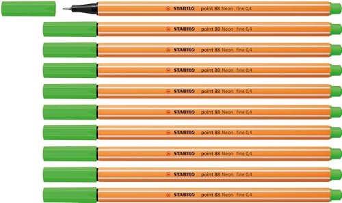 STABILO - Fineliner - point 88-10er Pack - Neonfarbe, leuchtfarbengrün von STABILO