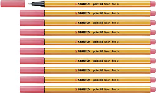 Fineliner - STABILO point 88-10er Pack - Neonfarbe, leuchtfarbenrot von STABILO