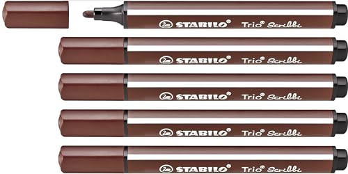 Gefederter Dreikant-Filzstift - STABILO Trio Scribbi - 5er Pack - braun von STABILO