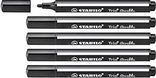 Gefederter Dreikant-Filzstift - STABILO Trio Scribbi - 5er Pack - schwarz von STABILO