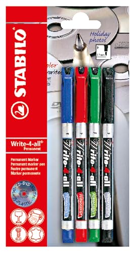 STABILO - Permanent-Marker - Write-4-all - fein - 4er Pack - blau, rot, grün, schwarz von STABILO