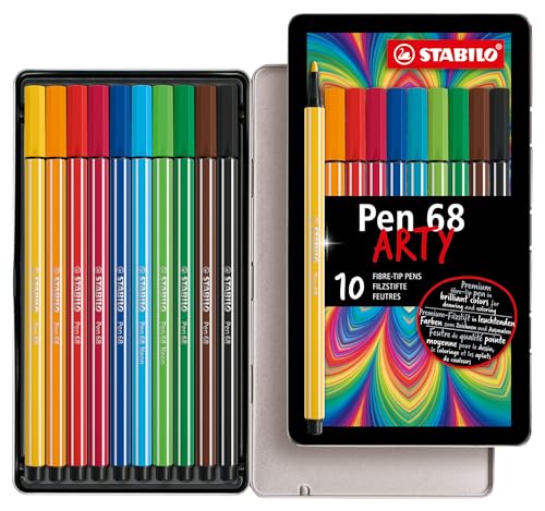 Premium-Filzstift - STABILO Pen 68 - ARTY - 10er Metalletui - mit 10 verschiedenen Farben von STABILO