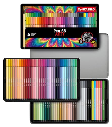 Premium-Filzstift - STABILO Pen 68 - ARTY - 66er Metalletui - mit 65 verschiedenen Farben von STABILO