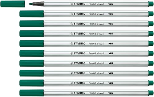 Premium-Filzstift mit Pinselspitze für variable Strichstärken - STABILO Pen 68 brush - 10er Pack - blaugrün von STABILO