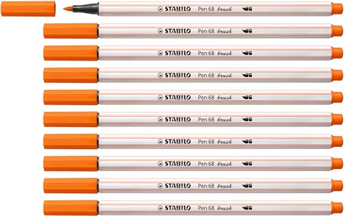 STABILO - Premium-Filzstift mit Pinselspitze für variable Strichstärken - Pen 68 brush - 10er Pack - gelbrot von STABILO