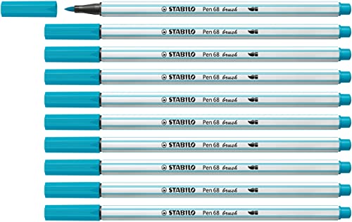 STABILO - Premium-Filzstift mit Pinselspitze für variable Strichstärken - Pen 68 brush - 10er Pack - hellblau von STABILO