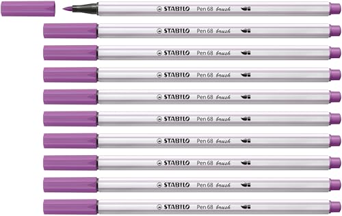 Premium-Filzstift mit Pinselspitze für variable Strichstärken - STABILO Pen 68 brush - 10er Pack - pflaume von STABILO