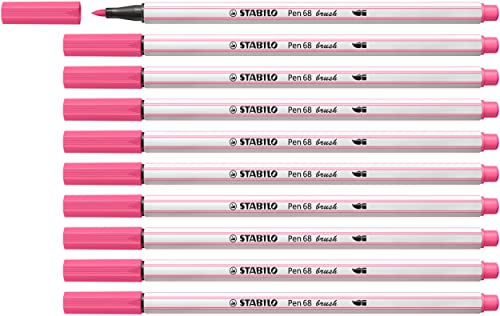 STABILO - Premium-Filzstift mit Pinselspitze für variable Strichstärken - Pen 68 brush - 10er Pack - rosa von STABILO