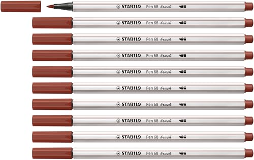 STABILO - Premium-Filzstift mit Pinselspitze für variable Strichstärken - Pen 68 brush - 10er Pack - siena von STABILO