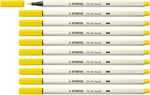 STABILO - Premium-Filzstift mit Pinselspitze für variable Strichstärken - Pen 68 brush - 10er Pack - zitronengelb von STABILO