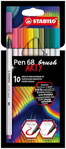 STABILO - Premium-Filzstift mit Pinselspitze für variable Strichstärken - Pen 68 brush - ARTY - 10er Pack - mit 10 verschiedenen Farben von STABILO