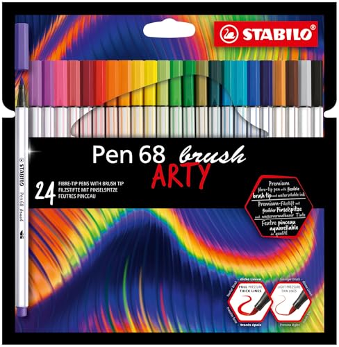 Premium-Filzstift mit Pinselspitze für variable Strichstärken - STABILO Pen 68 brush - ARTY - 24er Pack - mit 24 verschiedenen Farben von STABILO