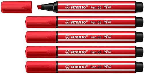 STABILO - Premium-Filzstift mit dicker Keilspitze - Pen 68 MAX - 5er Pack - karmin von STABILO