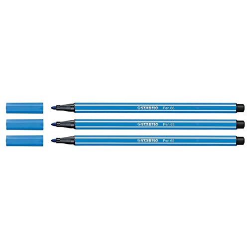 STABILO 3 Filzstifte PEN 68, mittlere Spitze, 1 mm, Dunkelblau von STABILO