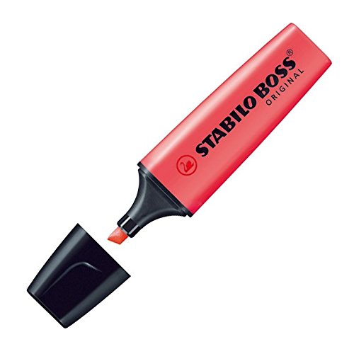 STABILO Boss Original Textmarker - Rot, Meißelspitze mit 2 mm und 5 mm, Markierstift, Klassischer Marker von STABILO