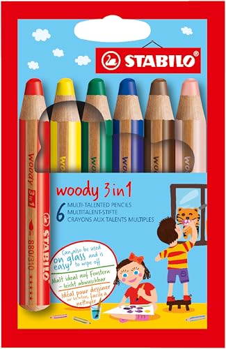 STABILO - Buntstift, Wasserfarbe & Wachsmalkreide - woody 3 in 1-6er Pack - mit 6 verschiedenen Farben von STABILO