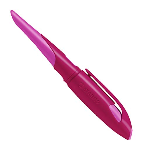 STABILO - Ergonomischer Schulfüller für Linkshänder mit Anfänger-Feder A - EASYbirdy in beere/pink - inkl. Patrone - blau (löschbar) von STABILO