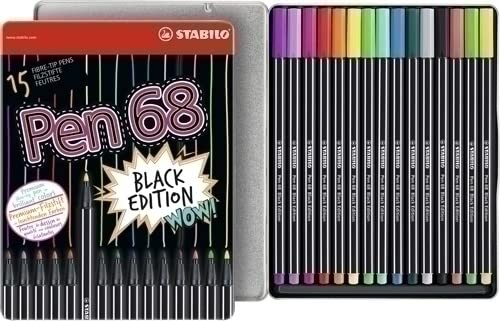 STABILO Filzstift Pen 68 Black Edition Set 15 Stück im Metalletui von STABILO