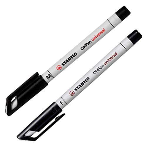 STABILO OHPen Marker für verschiedene Oberflächen, universell, mittel und fein, Doppelpack, Schwarz von STABILO