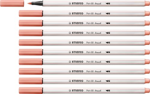 STABILO Premium-Filzstift mit Pinselspitze für variable Strichstärken Pen 68 brush - 10er Pack - apricot von STABILO